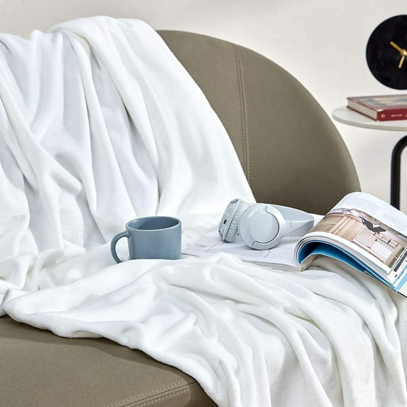 Sonive 30" × 40" Throw Flannel Blanket, Super Soft Reversible Fuzzy Warm & Cozy Single-Layer Bed Blanket All Ages for Couch, Ideal for Lounging (White)