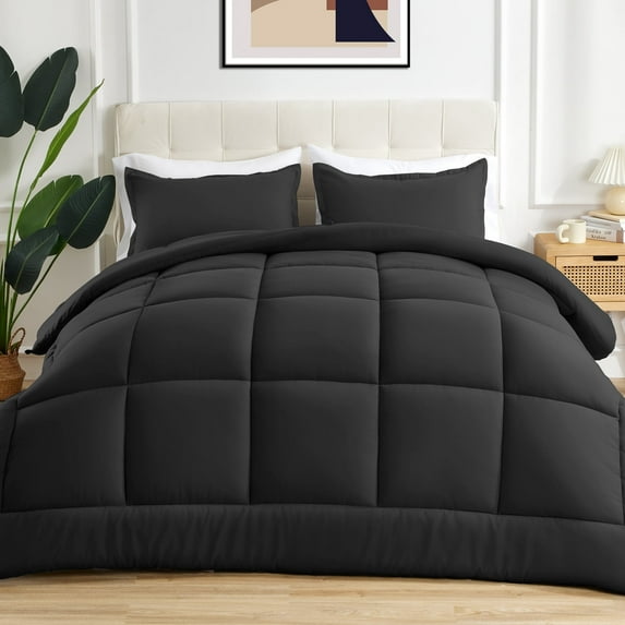 Sonive Comforter Bedding Duvet Insert Fluffy Warm All Season Down Alternative Filling (King, Black)