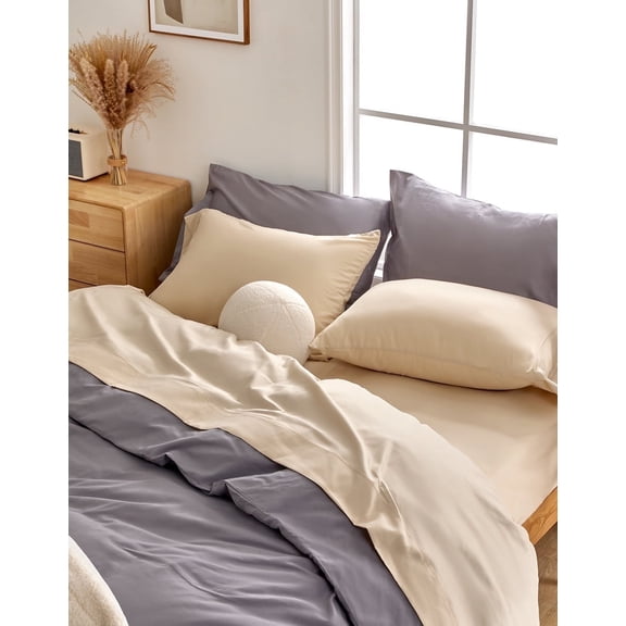 Sonive 4 Pieces King Size Bed Sheet Set, Coolest-Comfort Breathable Nano90g Solid Color Microfiber Bed Sheet set (King, Beige)