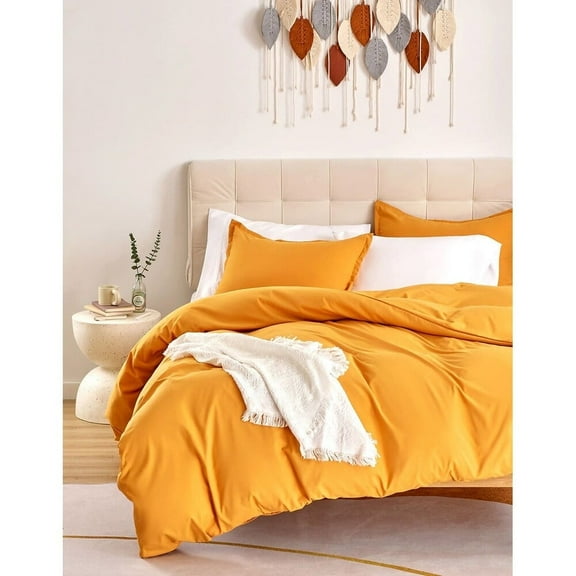 Sonive Duvet Cover Set with Nanotex Coolest Comfort Technology Breathable Fabric (Full/Queen, Orange)