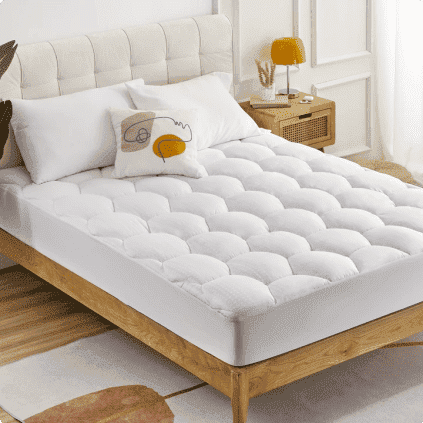 Sonive Cotton Mattress Pad, Queen Bedding Cover Quilted Fitted Mattress Protector 8-21" Deep Pocket, Breathable Cooling Down Alternative Fill Mattress Topper (White, Queen)