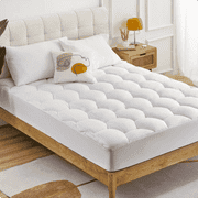 Sonive Cotton Mattress Pad Queen, Quilted Down Alternative Fitted Cover with Deep Pocket, White
