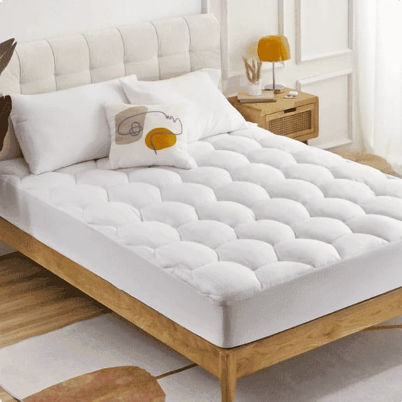 Sonive Cotton Mattress Pad, Twin Bedding Cover Quilted Fitted Mattress Protector 8-21" Deep Pocket, Breathable Cooling Down Alternative Fill Mattress Topper (White, Twin)