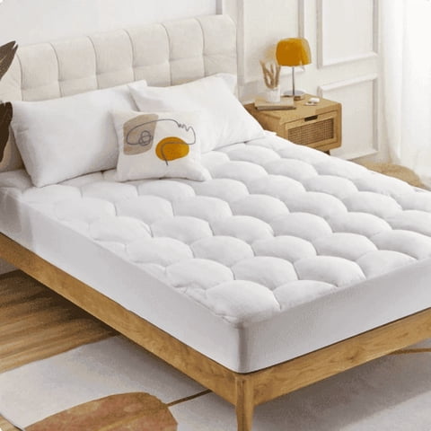 Sonive Cotton Mattress Pad Twin, Quilted Down Alternative Fitted Cover with Deep Pocket, White