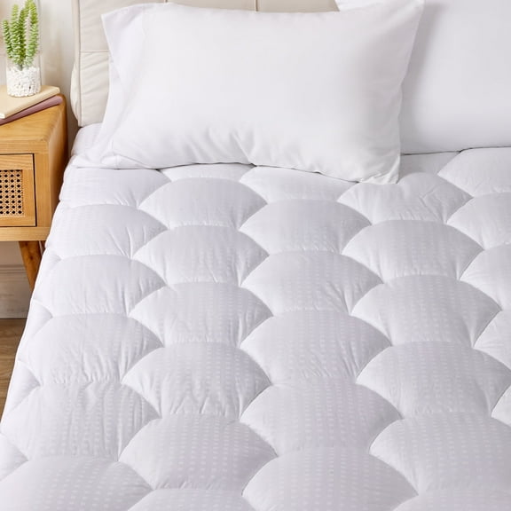 Sonive Cotton Mattress Pad, Twin XL Bedding Cover Quilted Fitted Mattress Protector 8-21" Deep Pocket, Breathable Cooling Down Alternative Fill Mattress Topper (White, Twin XL)