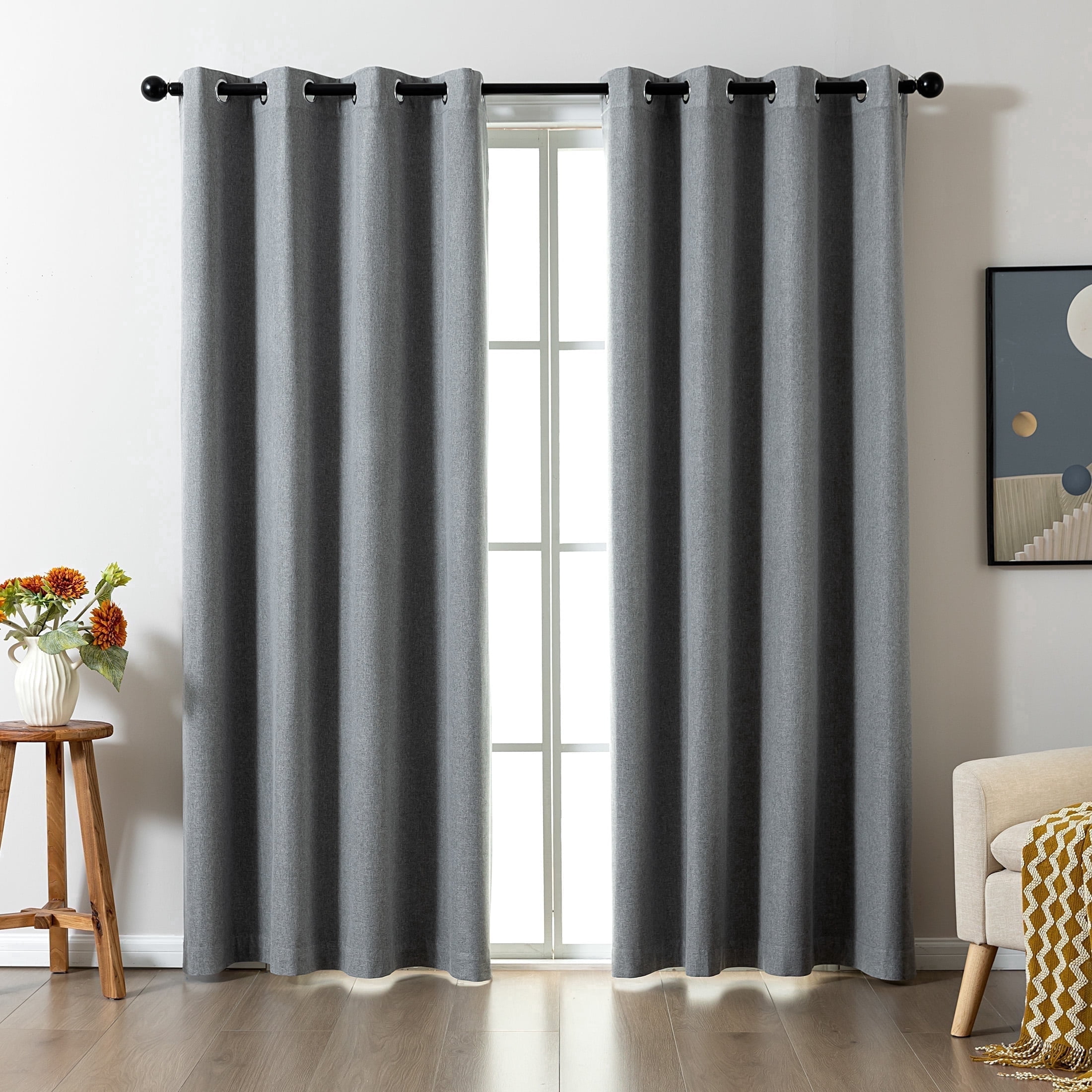 Sonive 52" x 95" Blackout Curtains Pack of 2, Grommet Top Living Room Bedroom Curtain, Gray
