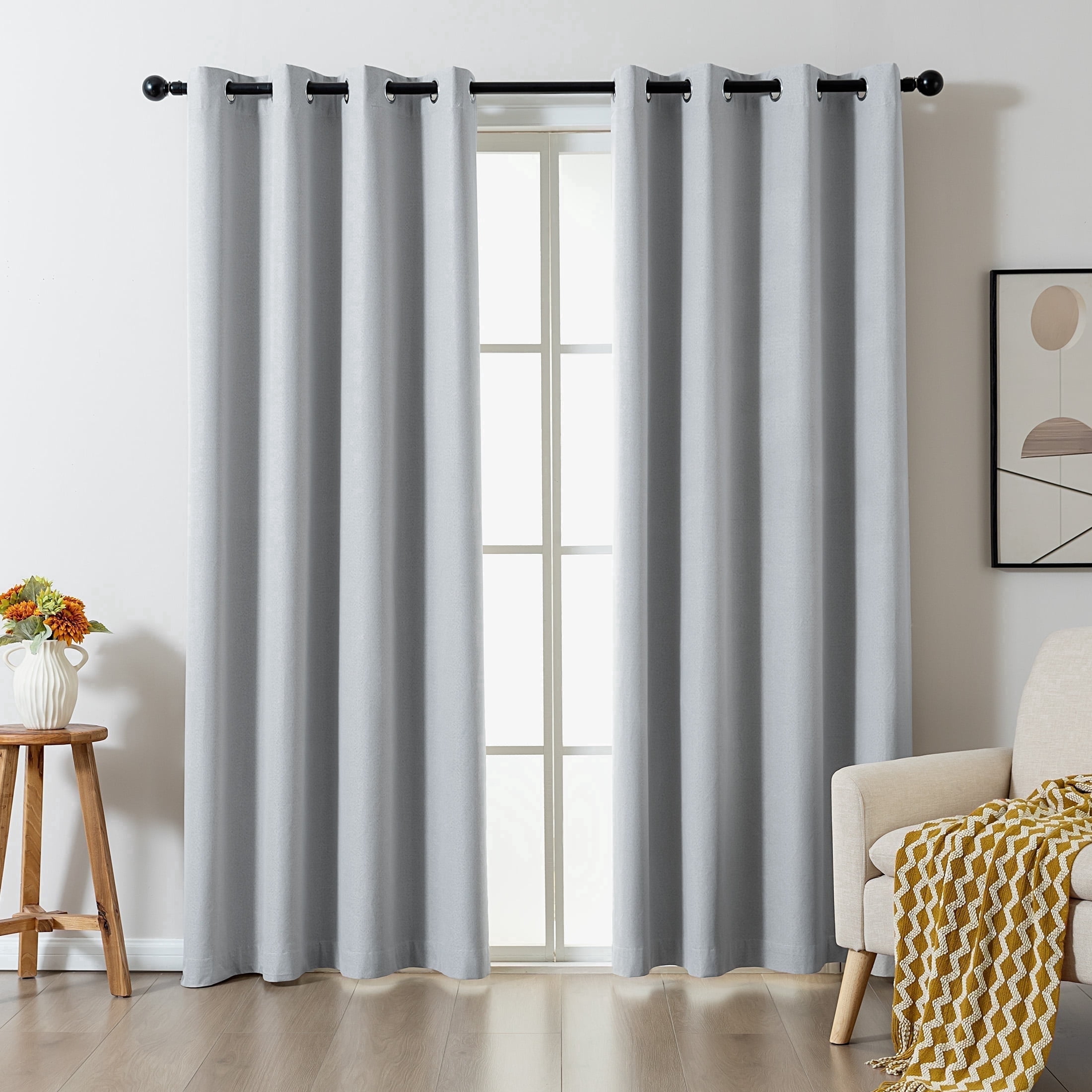 Sonive 42" x 95" Blackout Curtains Pack of 2, Grommet Top Living Room Bedroom Curtain, Light Blue