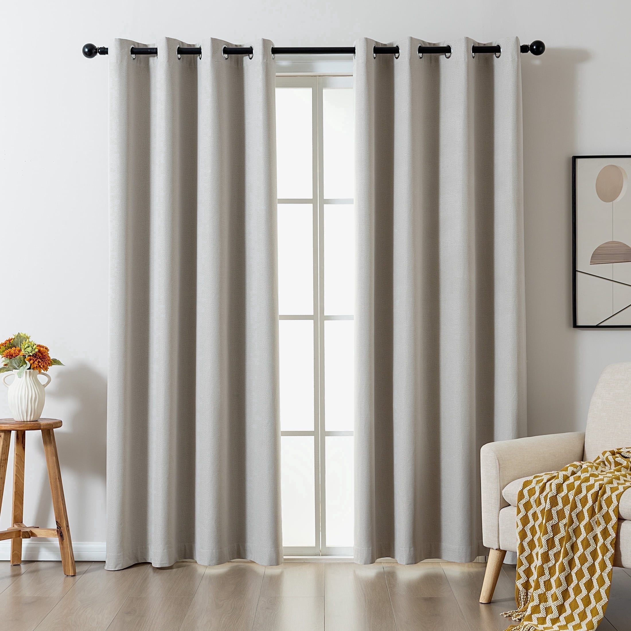 Sonive 42" x 63" Blackout Curtains Pack of 2, Grommet Top Living Room Bedroom Curtain, Beige