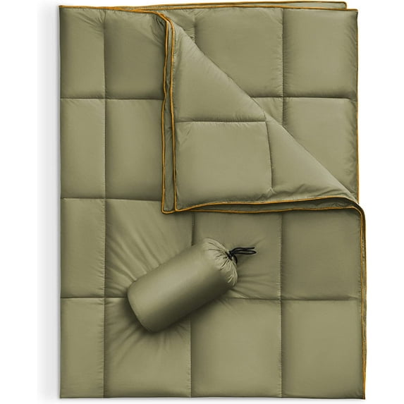 Sonive 56" × 80" Outdoor Sports Blanket, Camping Water-Resistant Ultra Warm Lightweight Packable Down Alternative Throw Blanket (Olive Green)