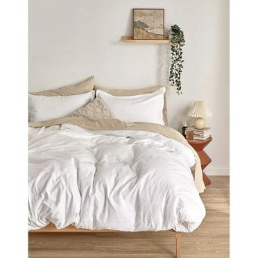 Sonive Duvet Cover Set 4 Piece White Jacquard - Full - Queen
