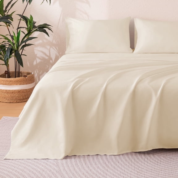Sonive Sheet Set Full Size Beige, 4 Pieces 140 GSM Brushed Elastic Fitted Soft & Cozy Bed Sheets Set with Deep Pocket