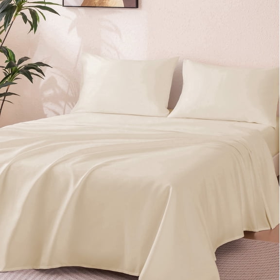 Sonive Brushed Microfiber Sheet Set Queen Size Beige, 4 Pieces 140 GSM Soft & Cozy Bed Sheets Set with Deep Pocket