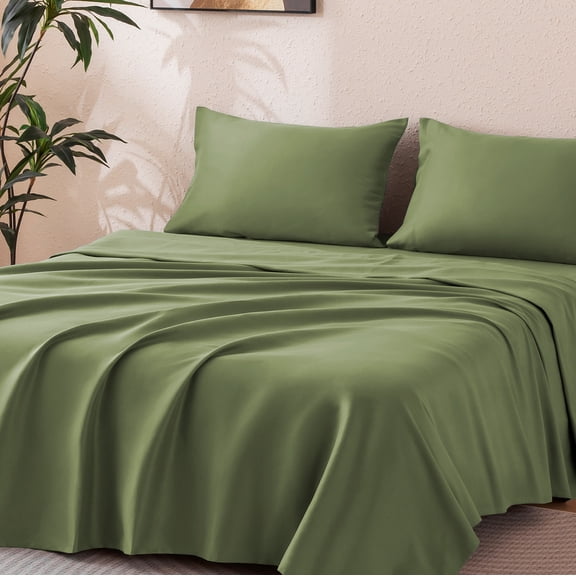 Sonive Sheet Set Queen Size Green, 4 Pieces 140 GSM Brushed Elastic Fitted Soft & Cozy Bed Sheets Set with Deep Pocket