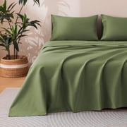Sonive 140gsm Bed Sheet Set Queen, 4 Pieces Brushed Microfiber Cozy & Warm Bedding Set, Green