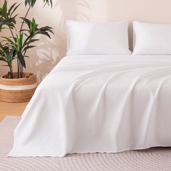 Sonive Sheet Set Queen Size White, 4 Pieces 140 GSM Brushed Elastic Fitted Soft & Cozy Bed Sheets Set with Deep Pocket