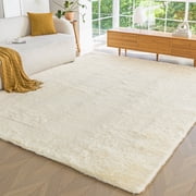 Sonive 4R Fluffy Shaggy Area Rug, Washable Soft Non-Slip for Bedroom Dining Living Room, Beige