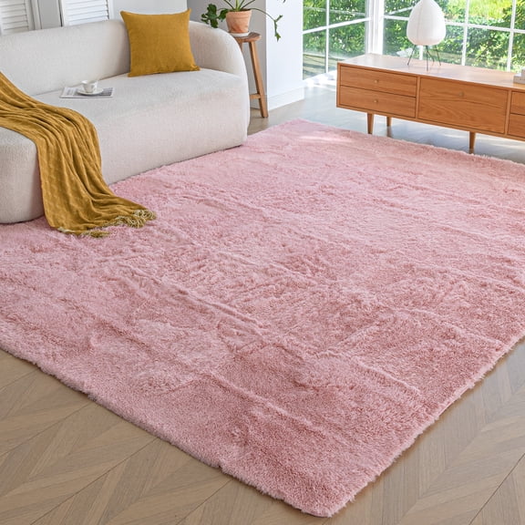 Sonive 8×10 Feet Fluffy Shaggy Area Rug, Washable Rug Modern Soft Large Neutral Non-Slip for Bedroom Dining Living Room, Pink