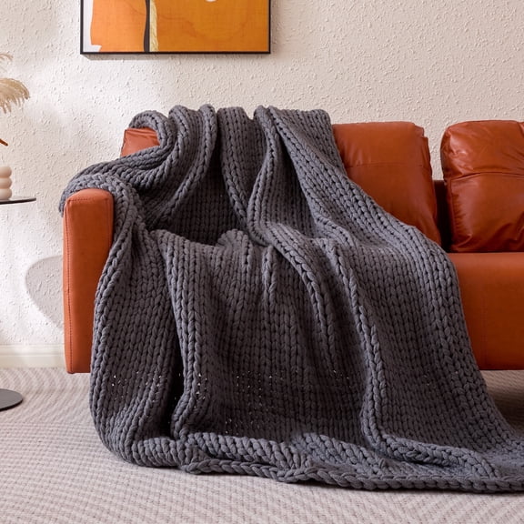 Sonive Grey Knit Throw Blanket 50" x 60", Soft Cozy Decorative Cover for Sofa, Bed & Travel
