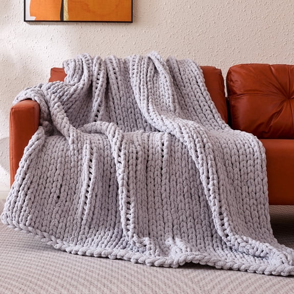 Sonive Grey Throw Blanket, Chunky Velvet Knit Warm Soft Handmade Circular Throw Blankets for Couch Bed Sofa, 40" × 50"