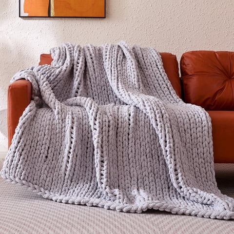Sonive Grey Blanket 40" x 50", Soft Warm Chunky Knit Circular Throw for Couch Bed Sofa