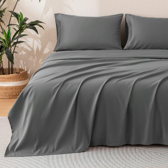 Sonive Hotel Collection Minimalist Bedding Set Twin Size Gray, 3 Pcs Lightweight Breathable Embroidered Sheets and Pillowcases All-Season
