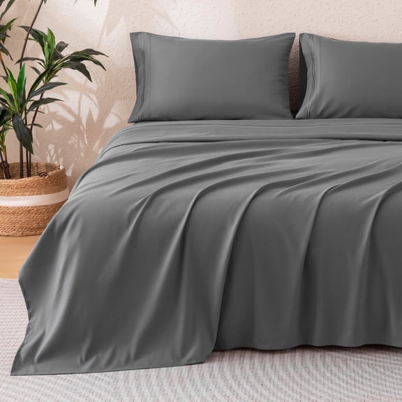 Sonive Minimalist Embroidered Sheet Set Twin, 3 Pieces Breathable Soft Hotel Collection, Gray