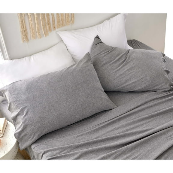 Sonive Twin Jersey Knit Pure Cotton Sheet set, 145gsm 100% Soft Cotton Super Breathable 3 Pieces Sheets set (Twin, Grey)