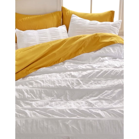 Sonive Full/Queen Seersucker Comforter Set White, Bedding Set 3 Pieces, Luxury Soft Lightweight Breathable Bed Set for All Seasons