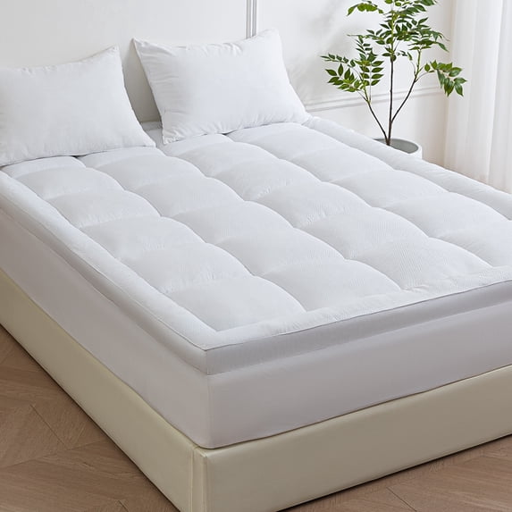 Sonive Ultra Thick Mattress Topper King, Pillow-Top Box Quilted Pad with Premium 1000gsm Alternative Filling, White