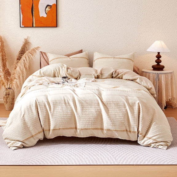 Sonive Boho Duvet Cover Set Modern Boho Beige Tufted Textured Duvet Cover Set, Queen