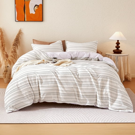 Sonive Duvet Cover Set Geometrical  Modern Black Striped Pattern Duvet Cover Set,Full