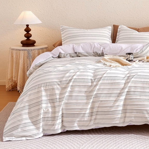 Sonive Geometrical Duvet Cover Set Black Striped, 3 Pieces Modern Pattern with Pillow Sham, King