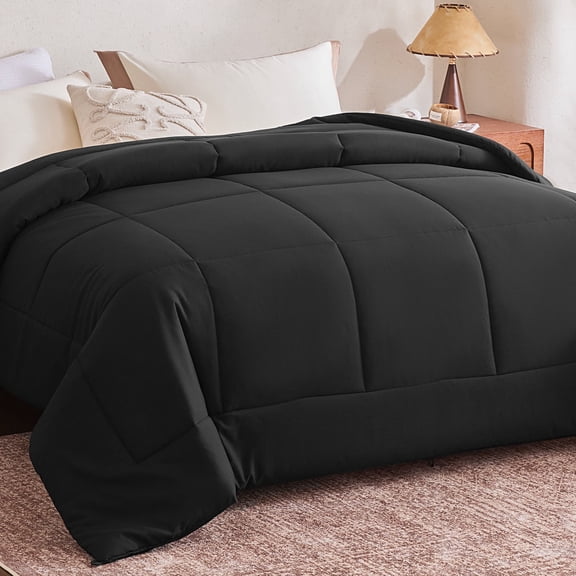 Sonive Queen Quilted Comforter, Soft Lightweight Warmth Down Alternative with Corner Loops, Black