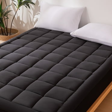 Sonive Quilted Mattress Pad Cover California King Size, Thick Fluffy Soft Breathable Durable Topper Fits Up to 21-Inch Deep Pocket (Black, California King)