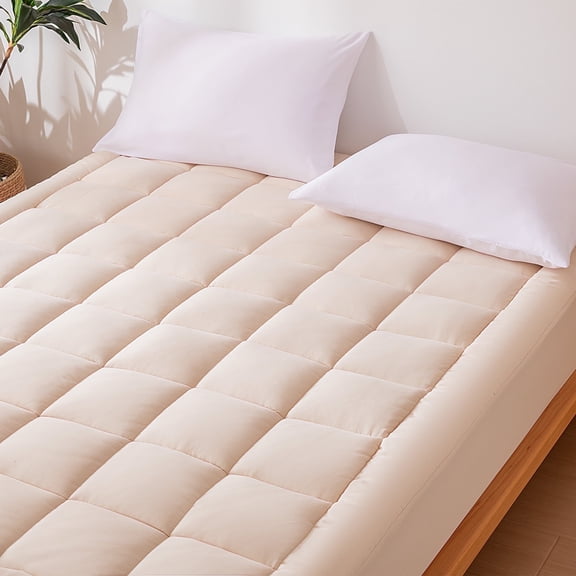 Sonive Quilted Mattress Pad Cover Twin Size, Thick Fluffy Soft Breathable Durable Topper Fits Up to 21-Inch Deep Pocket (Beige, Twin)