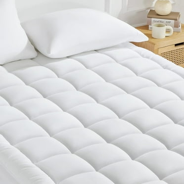 Sonive Quilted Mattress Pad Cover Twin Fluffy Soft Topper Upto 21 inch Pocket, Wihte, Queen