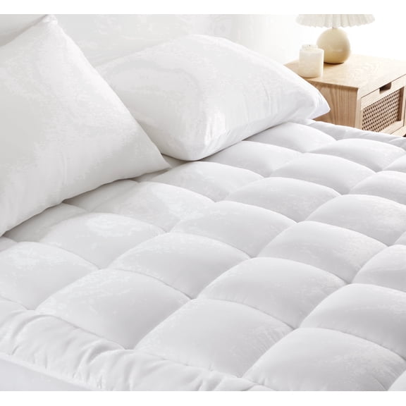 Sonive Quilted Mattress Pad Cover Twin Size, Thick Fluffy Soft Breathable Durable Topper Fits Up to 21-Inch Deep Pocket (White, Twin)