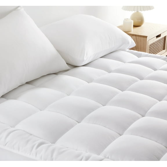 Sonive Quilted Mattress Pad Cover Twin Size, Thick Fluffy Soft Breathable Durable Topper Fits Up to 21-Inch Deep Pocket (White, Twin)