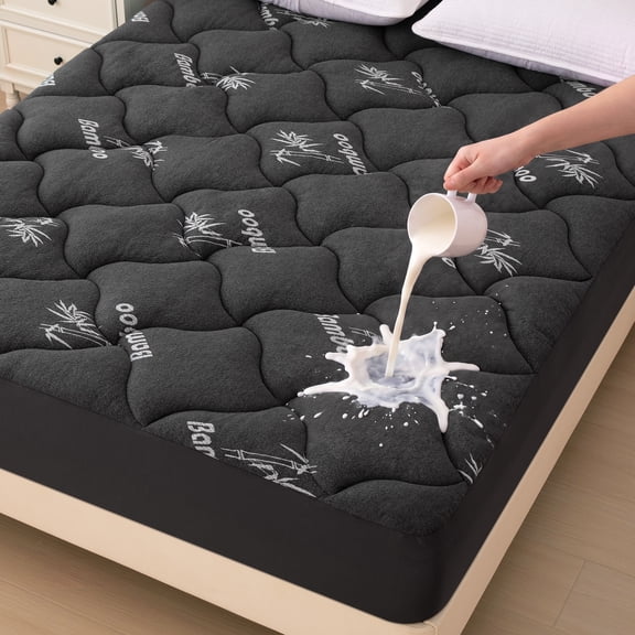 Sonive Bamboo Waterproof Mattress Pad King, Thick Mattress Protector with 15" Deep Pocket, Dark Gray