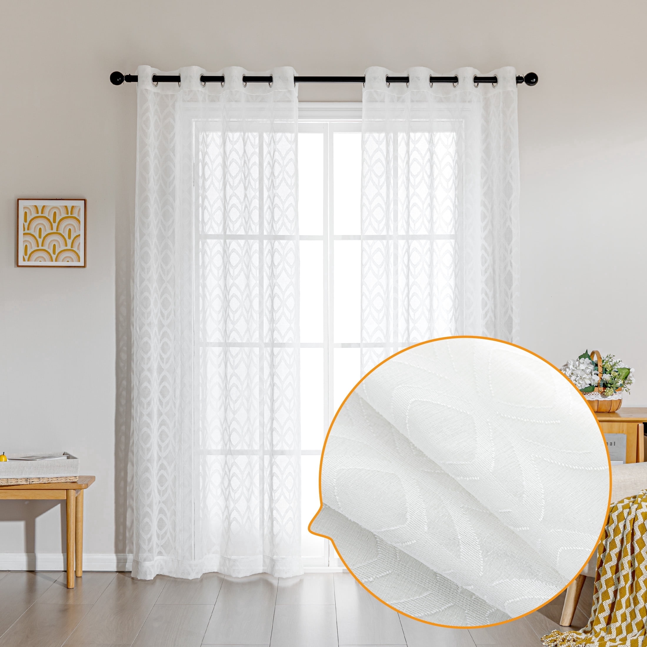 Sonive Sheer Curtains White Pack of 2, Light Filtering Privacy Living Room, 42"×63"