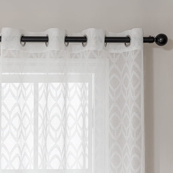 Sonive Lace Sheer Curtains White Feather Pack of 2, Light Filtering Privacy Living Room, 52" x 63"