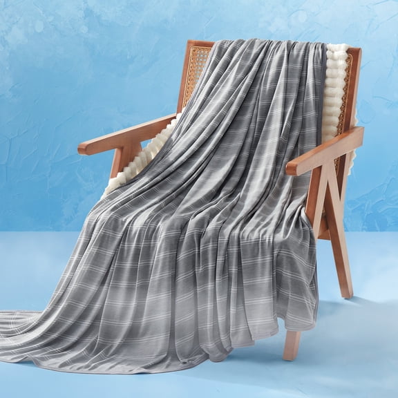 Sonive Striped Cooling Blanket, Breathable Lightweight Knit Throw, Soft & Fluffy, OEKO-TEX Certified, Machine Washable (Dark Gray, Throw)