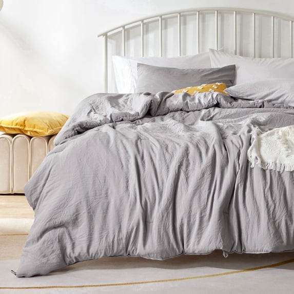 Sonive Washed Comforter Sets Twin/Twin-XL 2 Piece, Soft and Cozy, Fluffy Microfiber Fill, Washed Textured Wrinkled Design (Gull Grey)