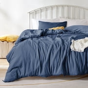 Sonive Washed Comforter Sets Twin/Twin-XL 2 Piece, Soft and Cozy, Fluffy Microfiber Fill, Washed Textured Wrinkled Design (Navy)
