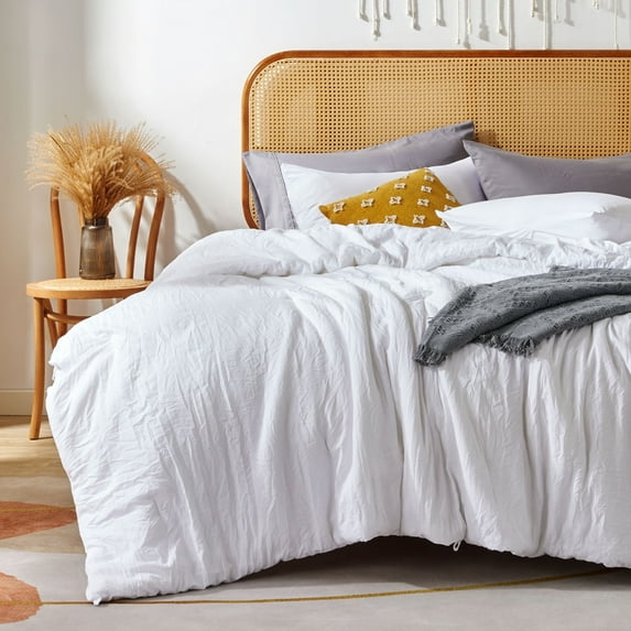 Sonive Washed Comforter Sets Twin/Twin-XL 2 Piece, Soft and Cozy, Fluffy Microfiber Fill, Washed Textured Wrinkled Design (White, Twin/Twin-XL)