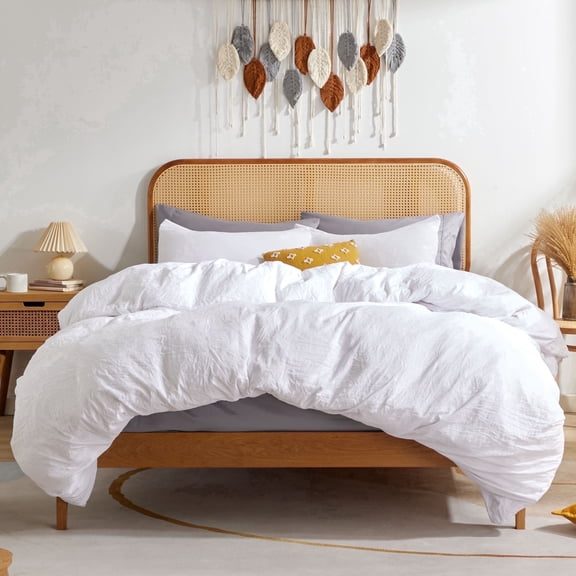 Sonive Washed Duvet Cover Sets Full 3 Piece, Soft and Cozy, Washed Textured Wrinkled Design (White, Full)