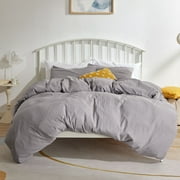 Sonive Washed Duvet Cover Set Queen, 3 Pieces Soft Cozy Textured Wrinkled Bedding Set, Gull Grey