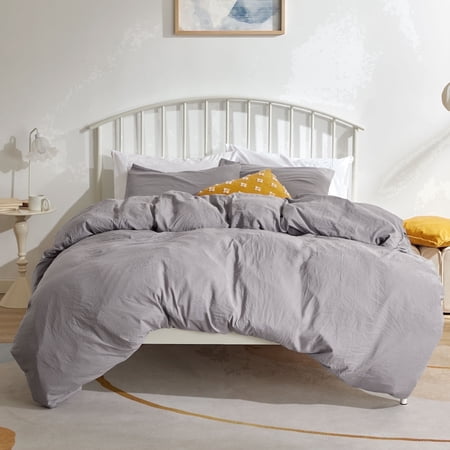 Sonive Washed Duvet Cover Set Twin/Twin-XL, 2 Pieces Soft Cozy Textured Wrinkled Bedding Set, Gull Grey