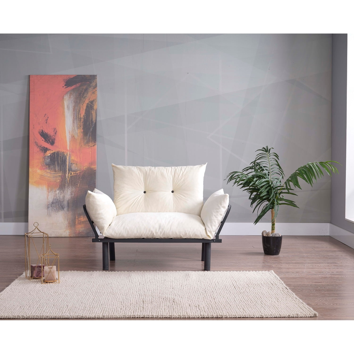 Cream Fabric Flared Arm Loveseat with Removable Cushions