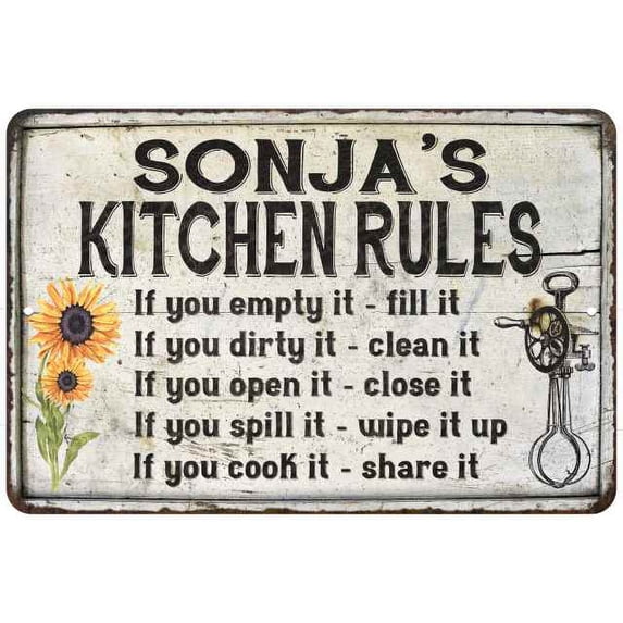 Sonja's Kitchen Rules Chic Sign Vintage Decor 12x18 Metal Sign 112180032471